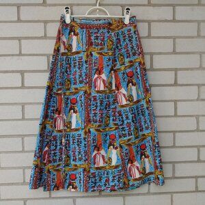 Vintage 70s Egyptian Wrap Skirt IBIS Cotton Novelty Print Made in Egypt